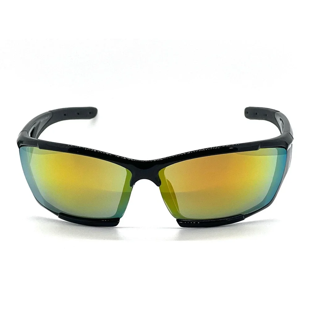 Mens Sport Wrap Around Sunglasses Black Iridescent‎ Mirror Lens Cycling Running